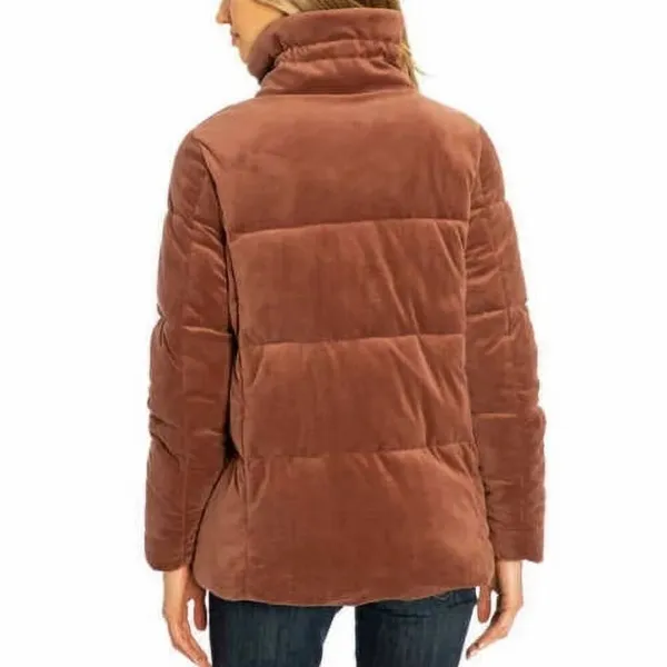 Isaac Mizrahi NY Women's Velvet Puffer Coat Size Small Brown Cozy Winter Jacket - Image 2