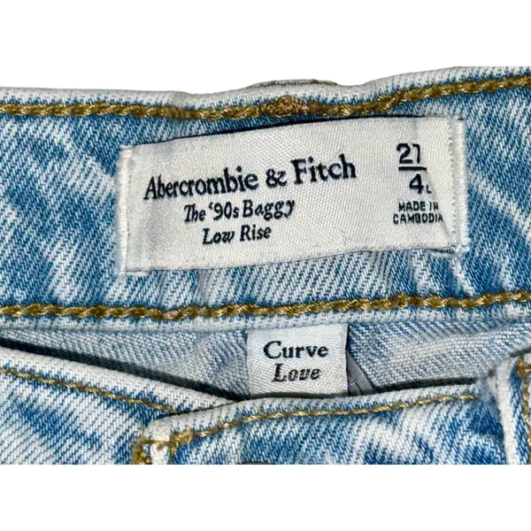Abercrombie & Fitch Curve Love 90s Baggy Low Rise Blue Denim Jeans Womens 27 / 4 - Image 3
