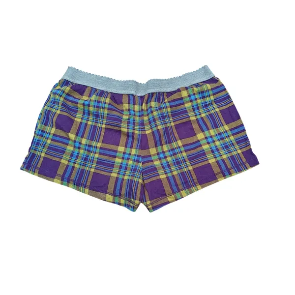 NFL Baltimore Ravens Purple Yellow Blue Plaid Lounge Shorts Womens Small - Image 3