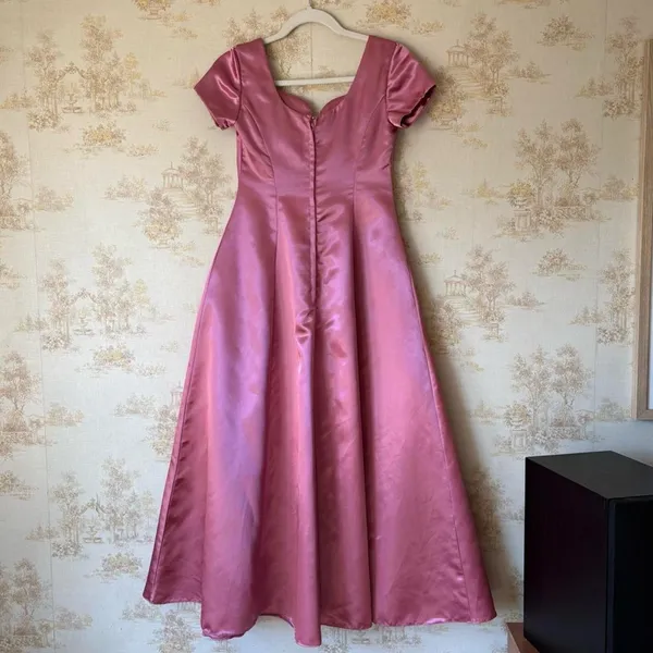 Vintage 80s Satin Gown Pink Coquette Princess Sweetheart Prom Dress Formal XS - Image 3