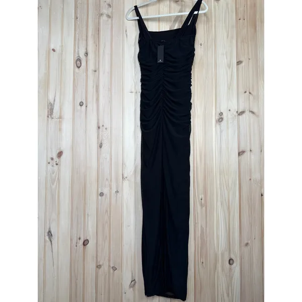NWT Lulus Amazing Presence Black Mesh Ruched Column Maxi Dress Gala Banquet Sz M - Image 6