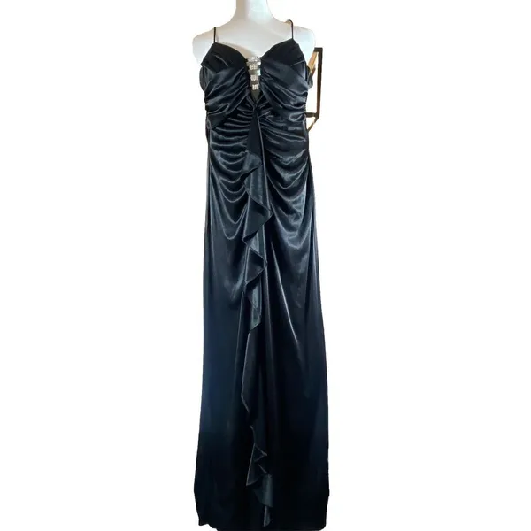 Sexy Ruched Hourglass‎ Black Dress Rhinestones 5/6 Formal Prom Evening Gown - Image 2