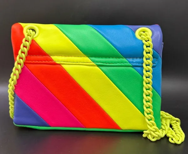 KURT GEIGER Brixton Neon Rainbow Quilt Leather Chain Shoulder Crossbody NO LOCK! - Image 6