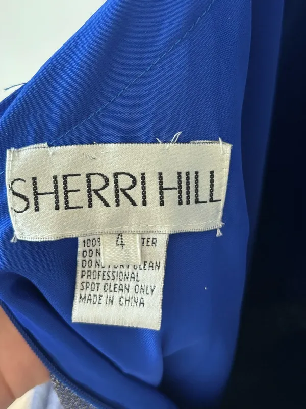 Sherri Hill Formal Royal Blue Silver Glitter Gown Criss Cross Back Prom Gala - Image 9