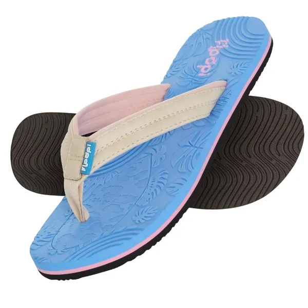 NWT Floopi Women Durable EVA Floral Textured Flip Flops Blue 6M - Image 2