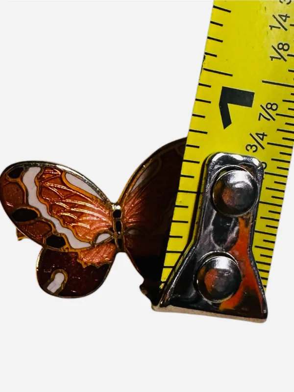 Butterfly Brooch Enamel Mauve Pink White Length Gold Tone - Image 5
