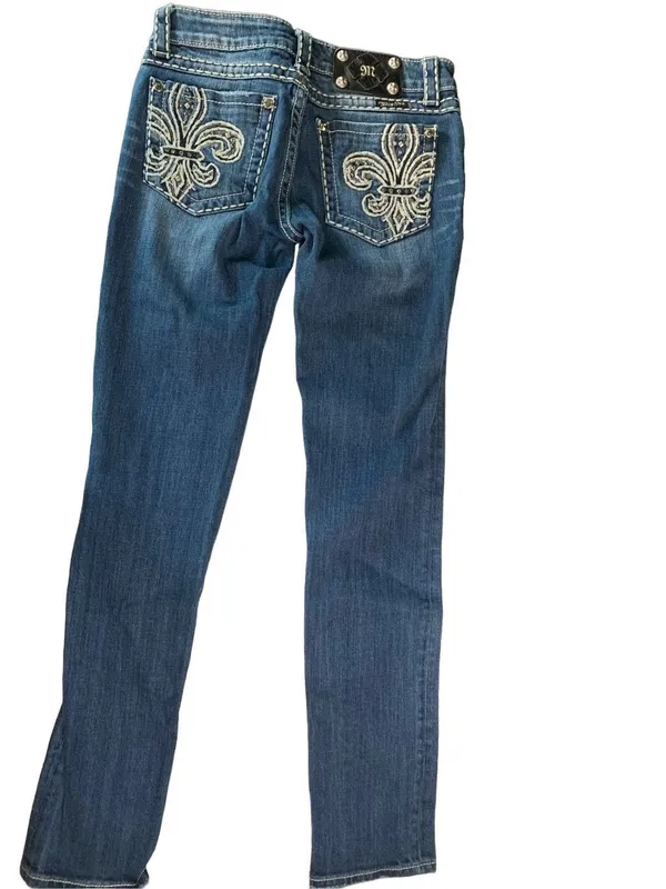 Miss Me Skinny Bedazzled Glam Fleur De Lis Jeans JP5109SK-2 size 27 - Image 3