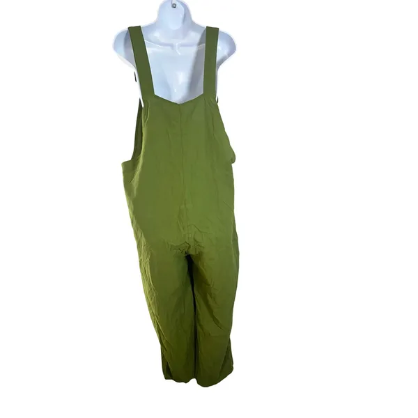 OVVABABY Women Olive Green 100% Cotton Wide Leg Button Front Overalls Jumper 2XL - Image 4
