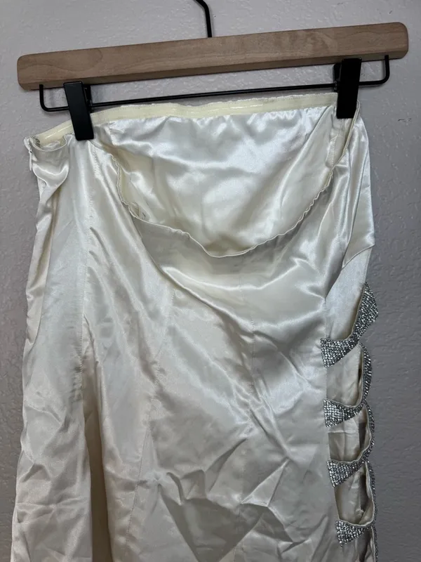 Meshki Alessia Diamante Ivory Rhinestone Strapless Mini Dress size Medium Bride - Image 6
