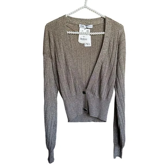 NWT ZARA Metallic Thread Knit Cardigan Sz Medium‎ Bloggers Favorite 9974/104/303 - Image 5