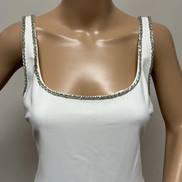New Likely White Dressy MIDI Dress Lined with beaded trim size 10 - Image 2