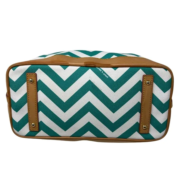 Dooney & Bourke Chevron Tote Bag Teal White Leather Trim Shoulder Bag & Wristlet - Image 10
