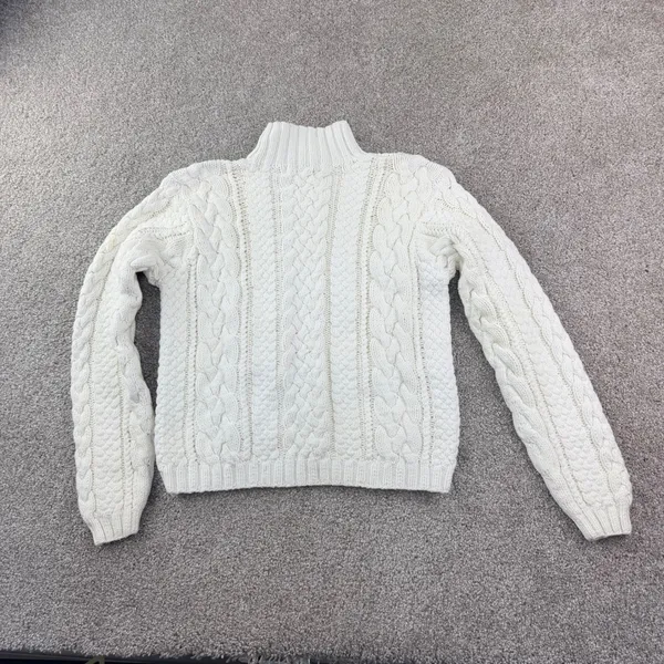 J.Crew Cable Knit Sweater Large Cream‎ Mock Neck Cotton Fisherman Runs Small - Image 7