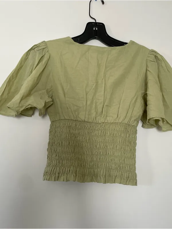 Abercrombie Sage Green Smocked Flutter Sleeve Top XXS Cottagecore Minimalist - Image 4