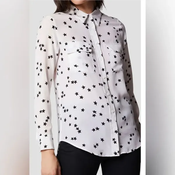 Equipment Star Print Long Sleeve Silk Blouse medium - Image 5