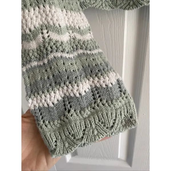 Aqua‎ Blues Pointelle Knit Striped Crop Sweater Womens Size M Sage Green Cotton - Image 3