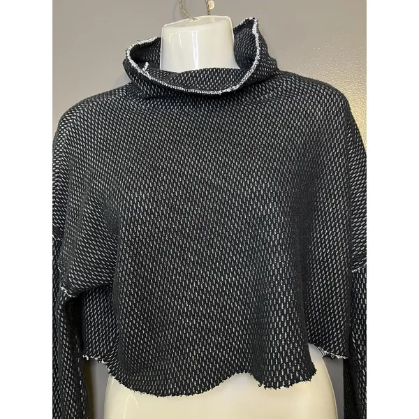 Out From Under Sweater Womens Medium Black Open Knit Turtleneck Cropped Pullover - Image 2