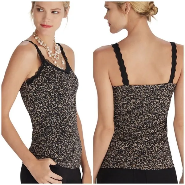 White House | Black Market Brown & Black Animal Print Lace Trim Cami Tank Top - Image 8