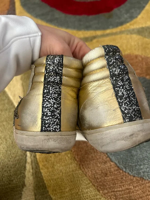 Golden Goose Slide High Top Sneakers Shoes Gold Sequins Star Leather US Size 7 - Image 3