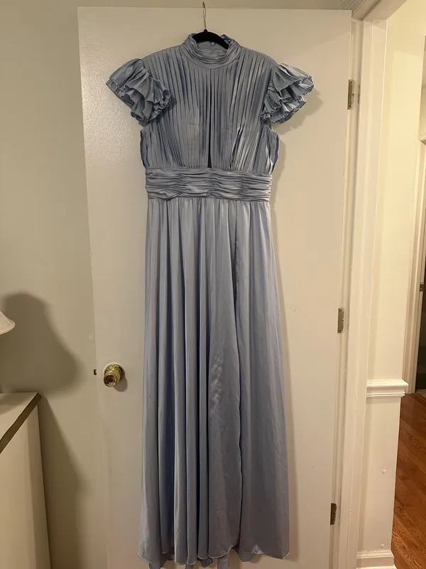 Ienna for Mac Duggal Pleated Ruffle Sleeve Gown in Powder Blue - Image 3