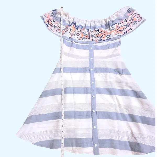 Sugarlips Embroidered Off Shoulder Striped Midi Dress Blue White D4843 Womens M - Image 15