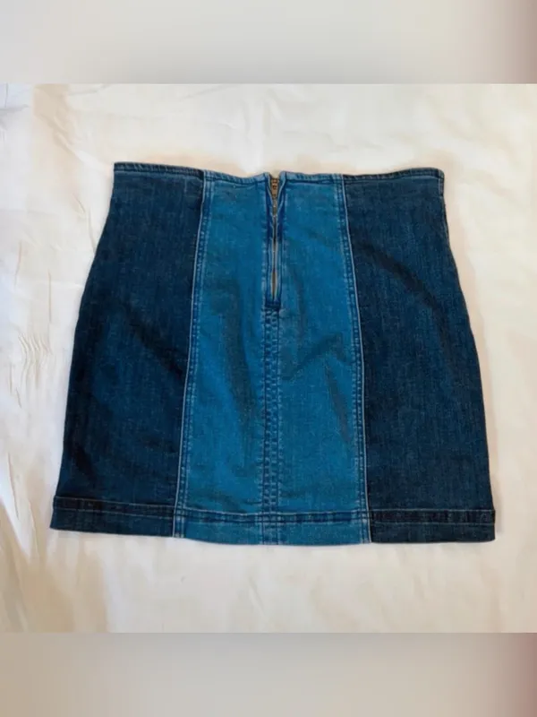 PACSUN 2-Tone Dual Blue Panel Denim Stretch Mini Skirt, Size 27 - Image 2