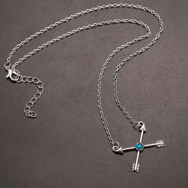 Crossed Arrows Turquoise Silver Boho Necklace - Image 4