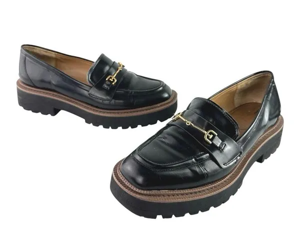 Sam Edelman Laurs Women's Black Leather Slip On Platform Loafer Flat Shoes Sz 9 - Image 5