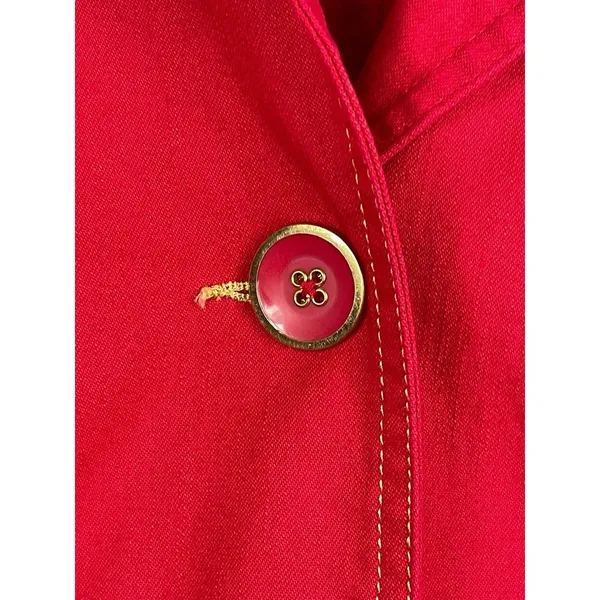 Y2K Denim & Co Red Gold Button Front Jacket Shacket M Contrasting Stitching - Image 2