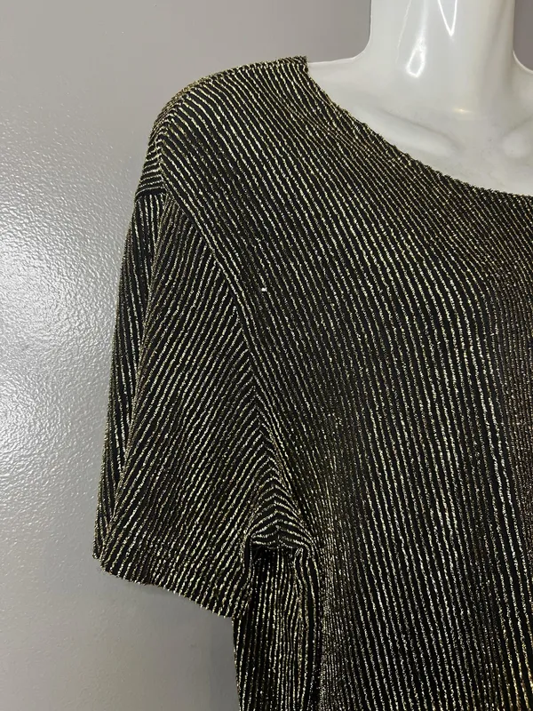 Impressions Millennium Edition Shirt Womens XL Black Gold Metallic Pleated Party - Image 3