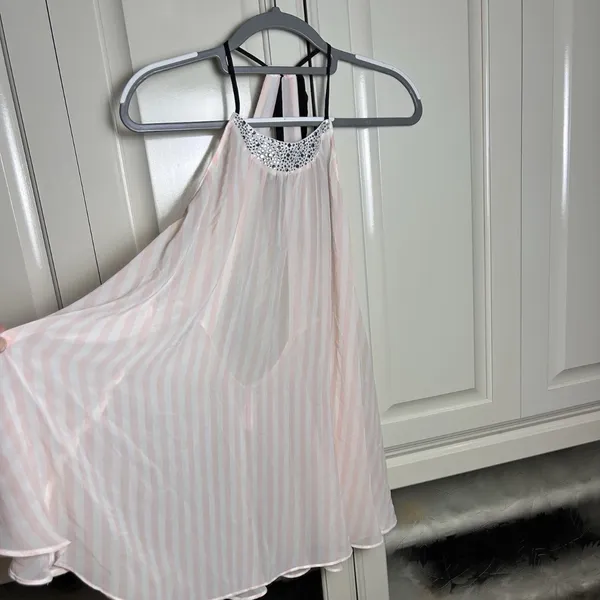 PINK - Victoria's Secret Women’s L Pink White Stripe Halter Chemise - Image 7