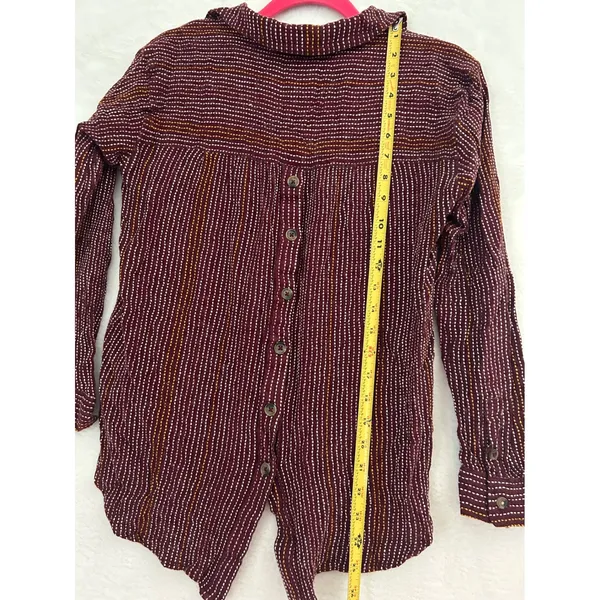 Anthropologie Burgundy Striped Button Back Long Sleeve‎ Shirt Womens Medium - Image 7
