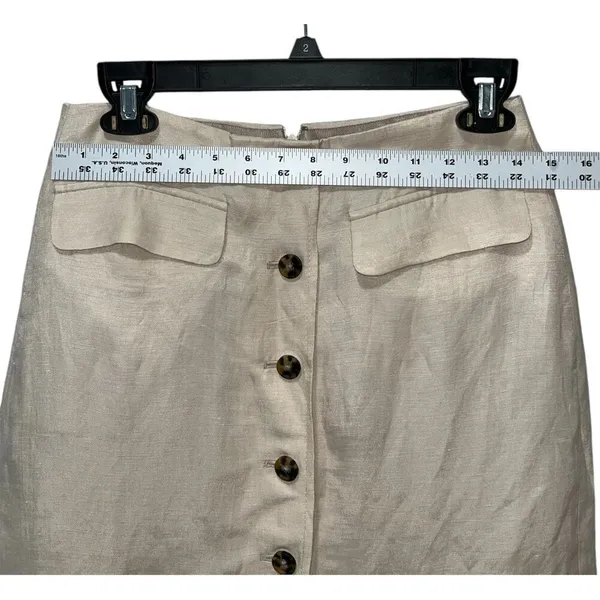 J.Crew Button Front Linen Cupro Blend Skirt Size 2 Womens Tan Lined Fall Wear - Image 7
