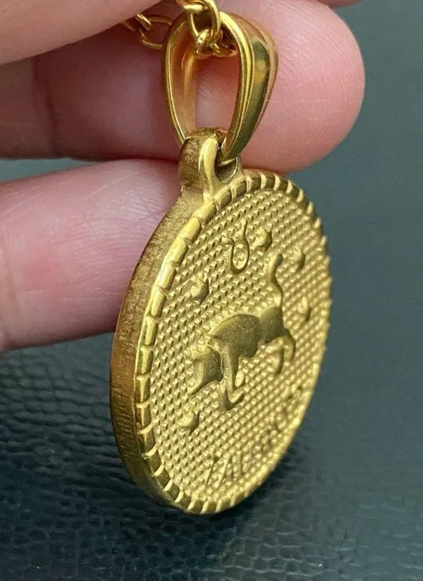 18K Gold plated Taurus Zodiac Sign Quarter Coin Pendant 20” Necklace 15.7g - Image 11