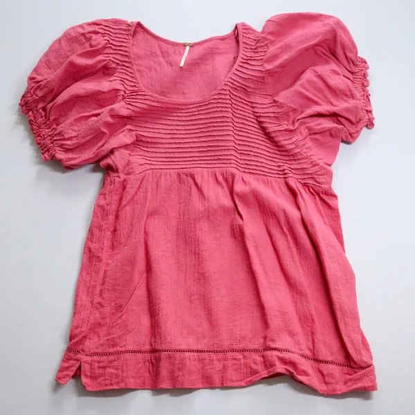 Free People Elsie Puff Sleeve Cotton Linen Blend Tunic‎ Top Women XS Pink Boho - Image 2