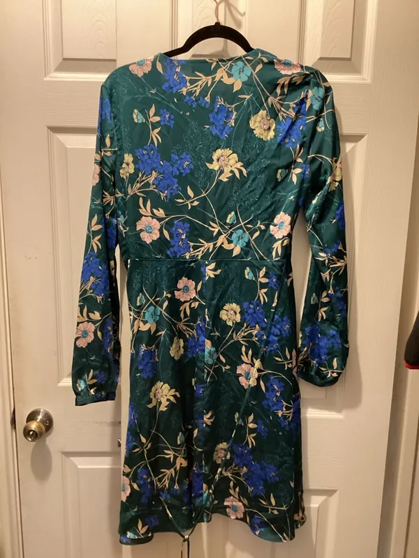 Lulu's Teal Floral Dress with Blue & Beige Print - Image 4
