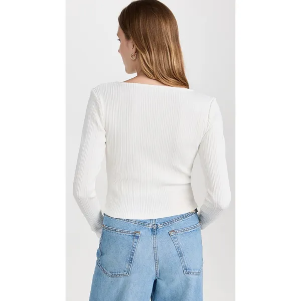 VINCE Pearl Button Cardigan Sweater Off White Ribbed Cropped V Neck‎ X-Large - Image 9