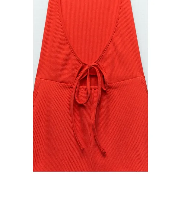 ZARA Red Short Halter Jumpsuit - Image 4