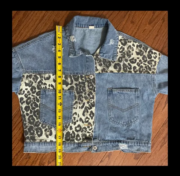 Light blue & Leopard Denim rugged jacket - Image 9