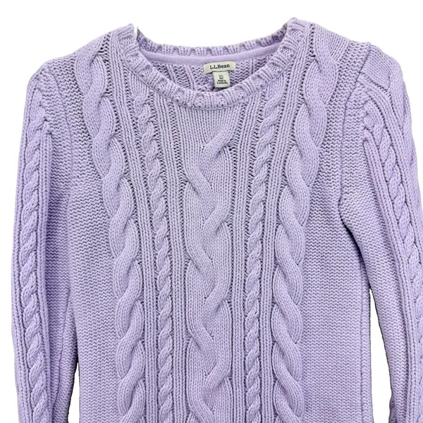 LL Bean Lilac Purple Double L Mixed Cable Crew Neck Pullover Cotton Sweater XS - Image 4