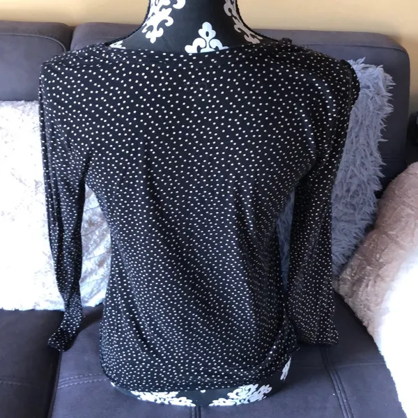 ANN TAYLOR LOFT Black Polkadot Long Sleeve Top S - Image 4