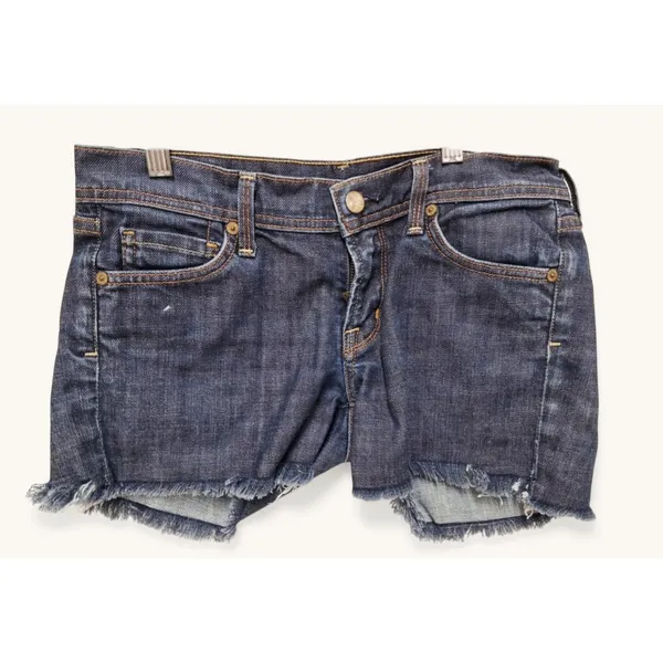 7 For All‎ Mankind Dojo Cut Off Denim Shorts Women's 27 Raw Hem Blue Stretch - Image 2