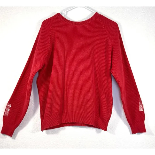 LL Bean Sweater Women’s L Red Cotton Ribbed Knit Pullover Made USA Vintage - Image 3