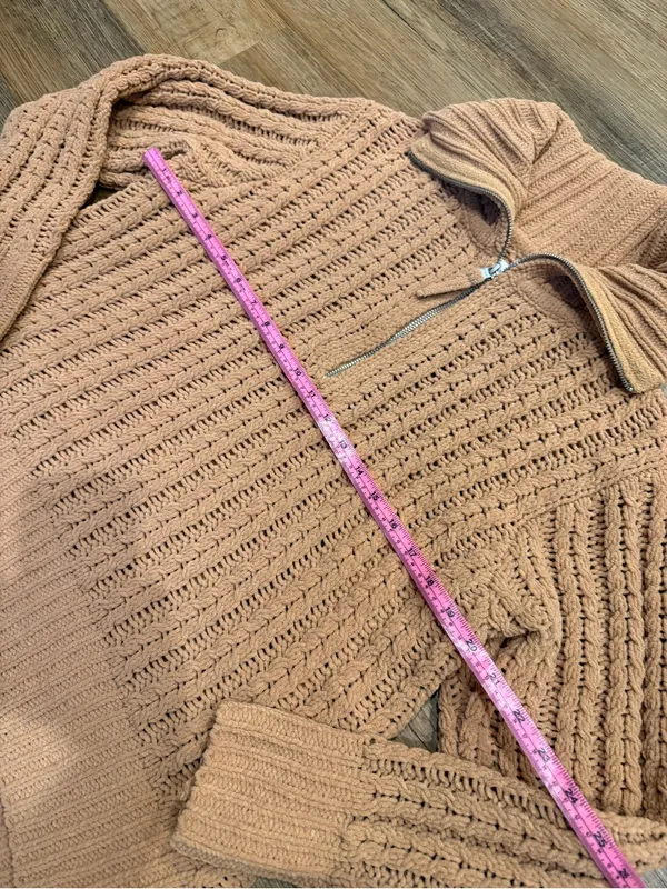 aerie Camel Cable-Knit Half-Zip Turtleneck Sweater - Image 7