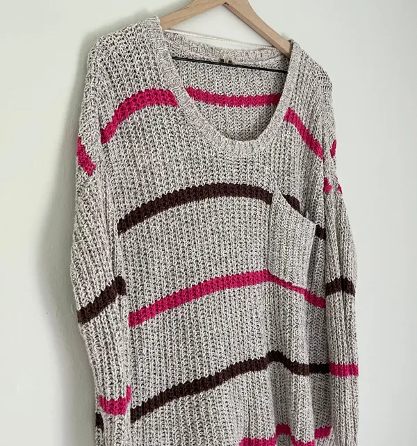 Free People Complete in Stripes Slouchy Oversized Sweater Grey Pink Brown XS - Image 4