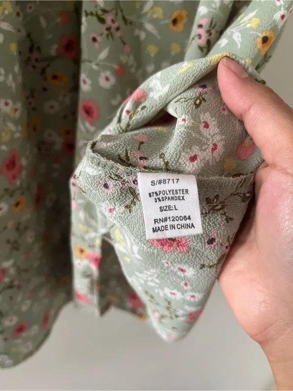 Sage Green Ditsy Floral Mini Dress Large Cottagecore Romantic Sundress Casual - Image 4