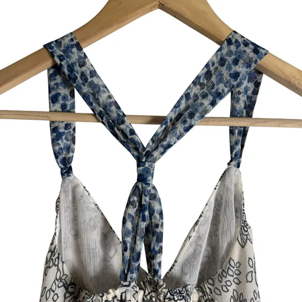 Abercrombie Y2K White Blue Floral Print Twist Back Babydoll Boho Tank Top XS - Image 4