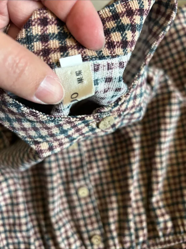 GOUGOU Brown and White Gingham Long Sleeve Midi Dress with Buttons - Image 3