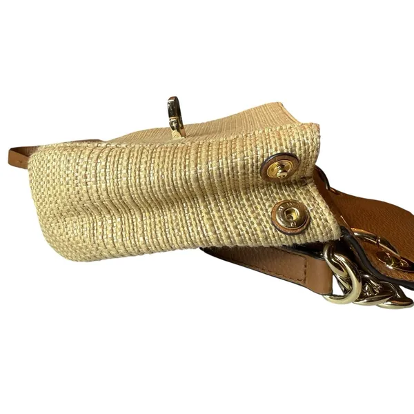 Michael Kors Crossbody Neutral Woven Leather‎ Small Shoulder Bag Chain Strap - Image 8