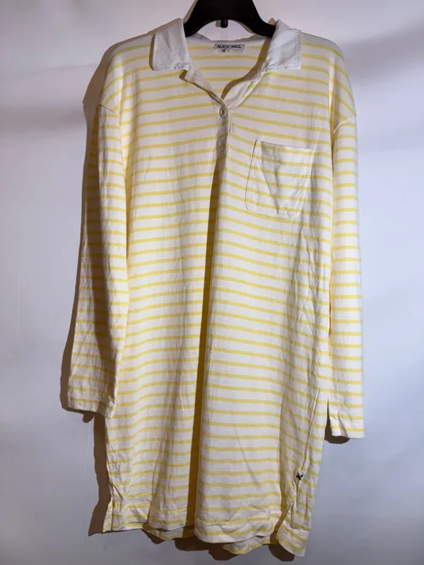 Alex Mill Natural Yellow Stripe Cotton Rugby Polo Mini Dress Size M - Image 3